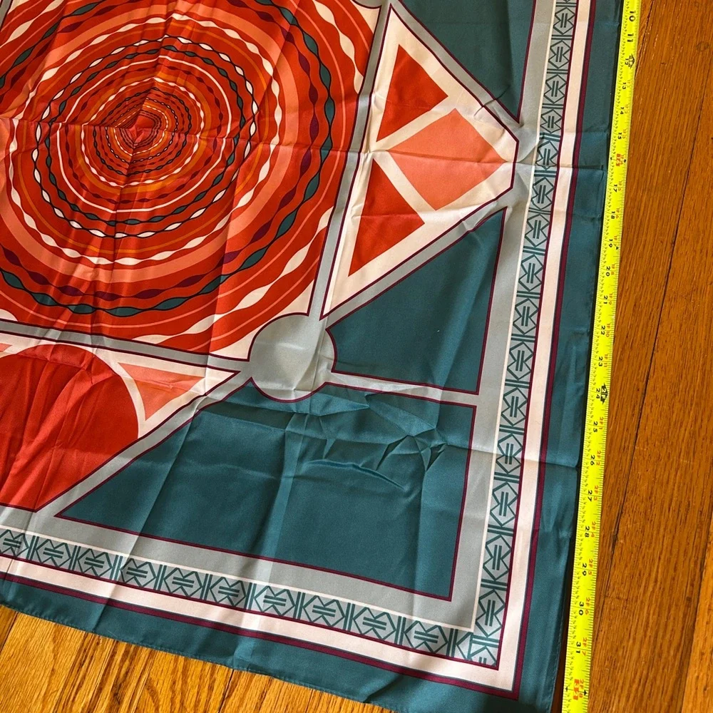 Kérastase Paris Silk Scarf Square Geometric Coral Teal + Box & Styling Booklet